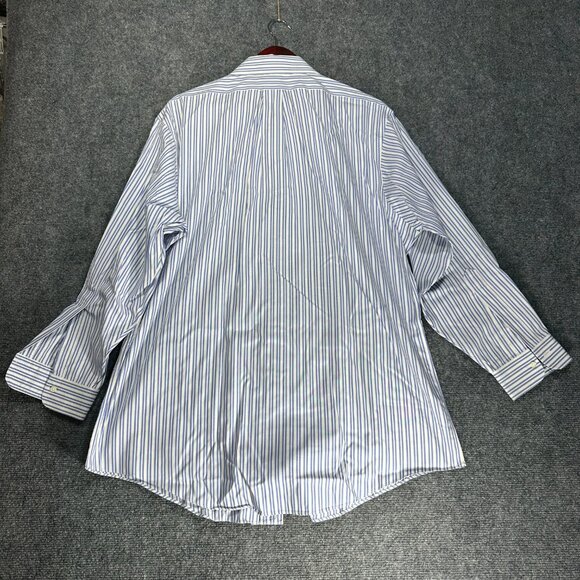 Brooks Brothers Shirt Mens 17.5 Slim Fit Non Iron Blue White Stripe Cotton Pocke - Picture 7 of 8